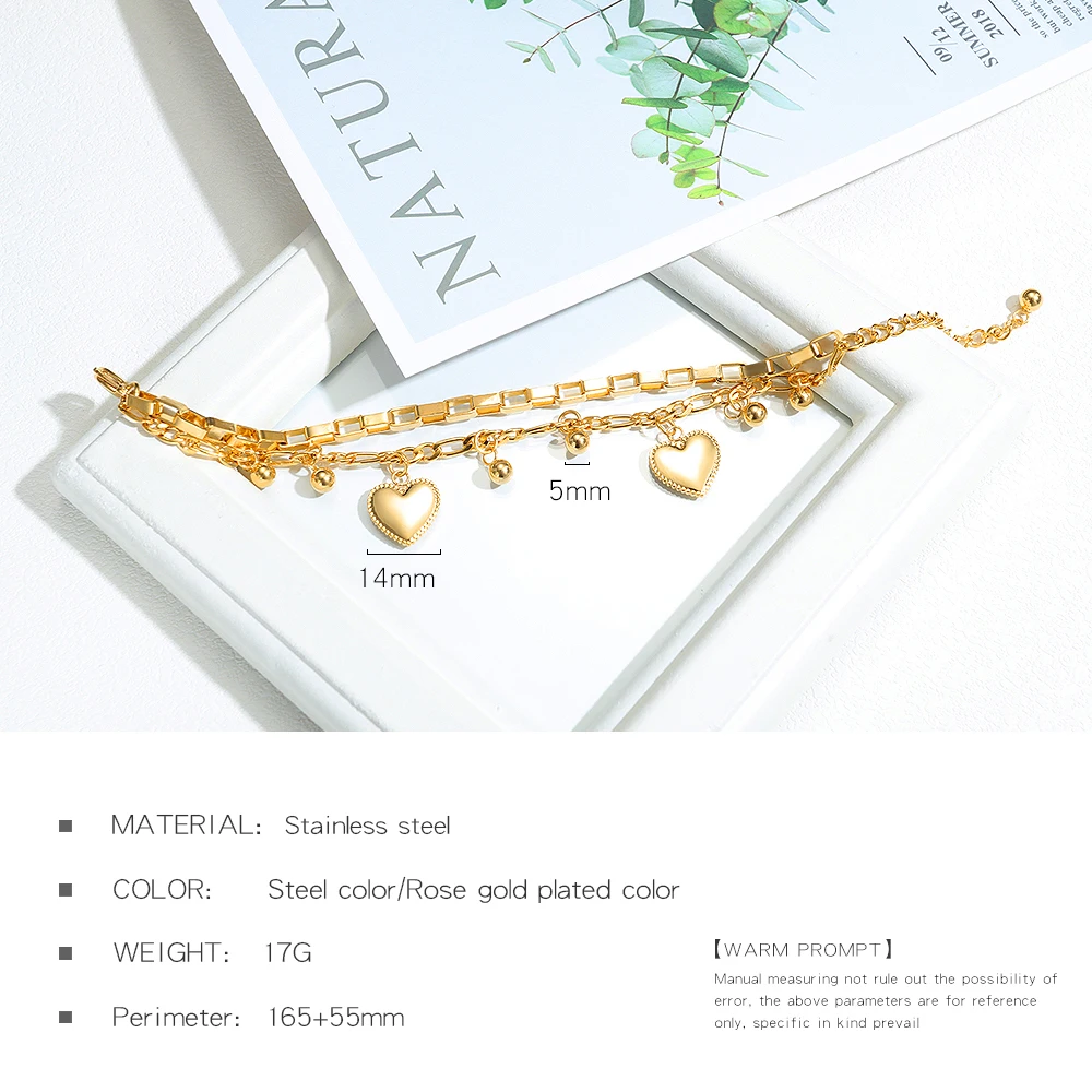 

Chain women bracelet femme stainless steel Love Letter Heart Double Layer luxury Rose gold Girls Jewelry Gift Sweet Student