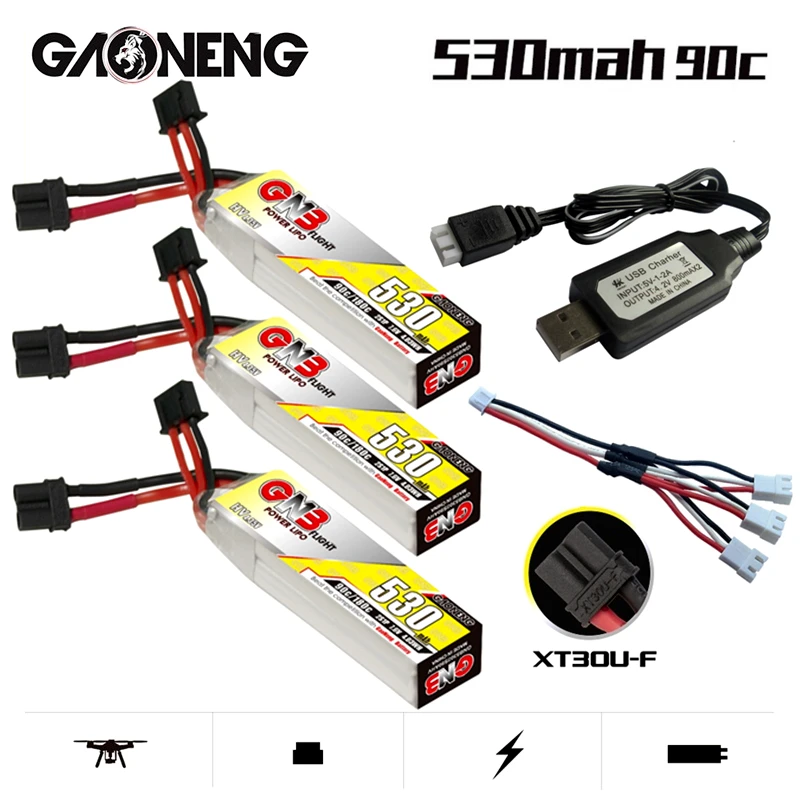 

2S 7.6V Gaoneng GNB HV Lipo Battery With Charger 530mAh 90C/180C XT30U-F Plug For RC Quadcopter FPV Racing Drone Battery