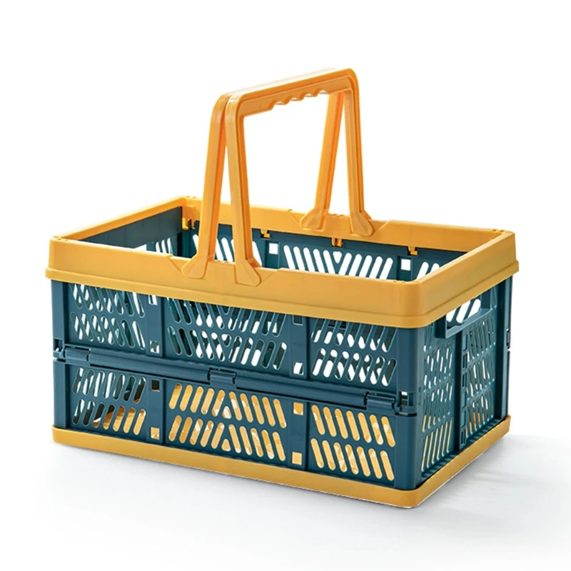 

B2RD Collapsible Storage Crates with Handle Rectangular Hollow-Out Storage Basket Stackable Multi-function Container Portable