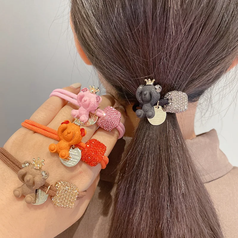 Корейский Новый стиль стразы кольцо для волос глаза закрытый медведь резинка