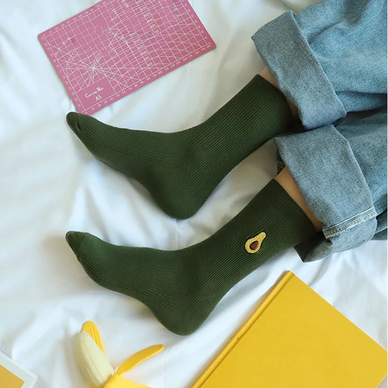 Милые Мультяшные цветные носки для девочек с принтом фруктов авокадо банан вишня