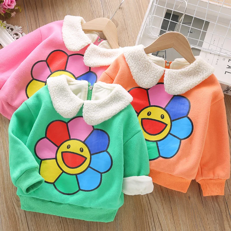 

Girls' winter clothes plus velvet sweater 2020 new baby girl cute casual tops children's pullovers