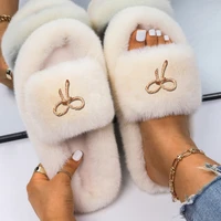 women home slippers rope bow decor fluffy slides platform faux fur sandals casual shoes luxury designer slippers flip flops 2021