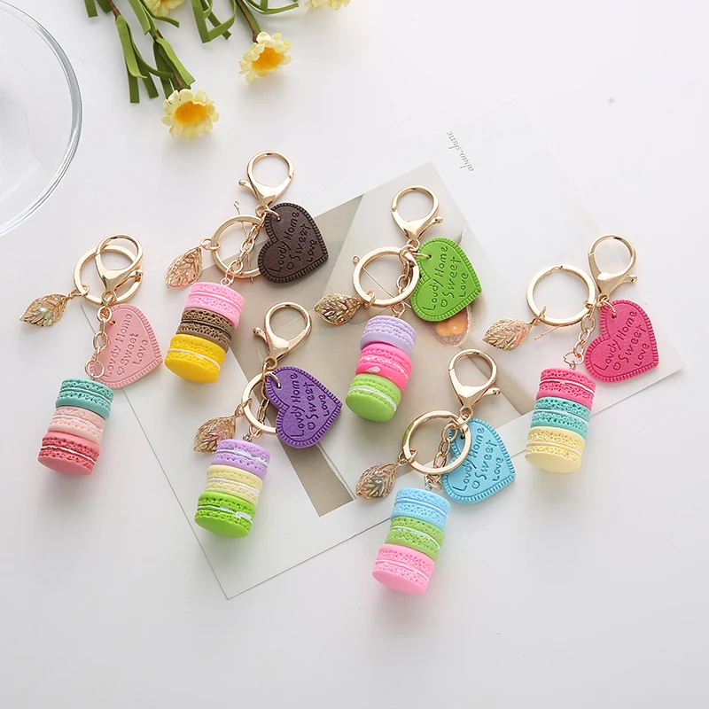 

Fashion Macaron Cake Key chain love Leaf Key Chain Car Pendant Key Ring Holder Gift for Women Acessory EH135
