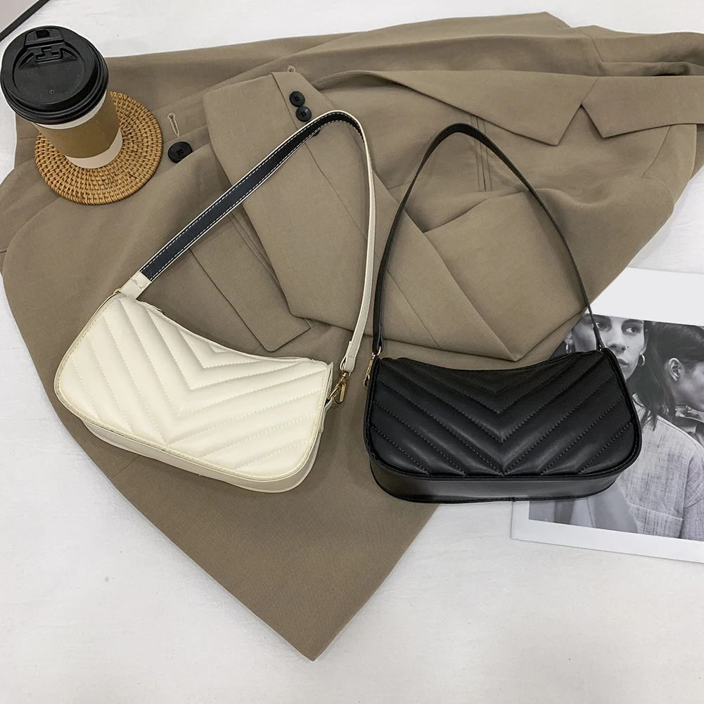 

Vintage Women Underarm Bag PU Leather Weave Pattern Shoulder Bags Young Ladies Casual Solid Color Small Purse Handbags
