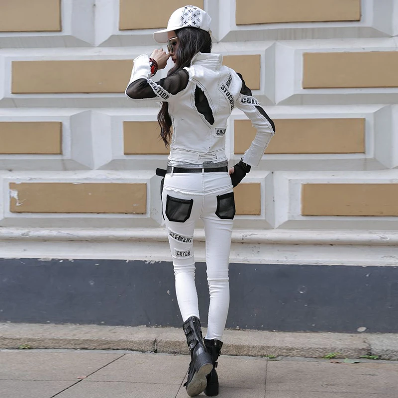 Весенняя женская уличная одежда комплект из 3 предметов белая короткая куртка с