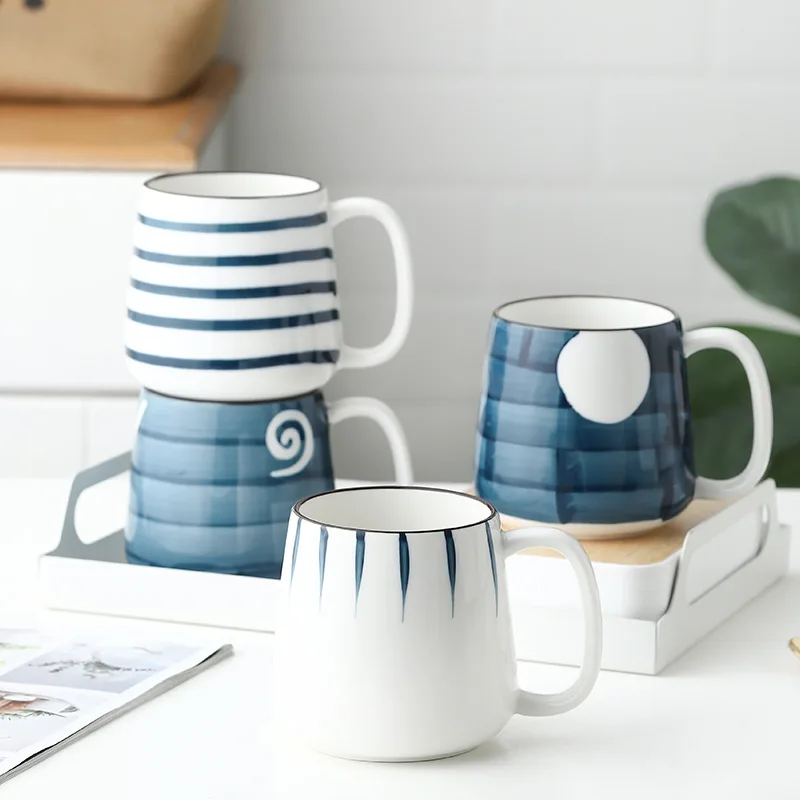 500ml Japanese Hand Painted Underglaze Ceramic Mugs Creative Large Breakfast Cup For Coffee Tea Milk Water Kitchen Drinkware