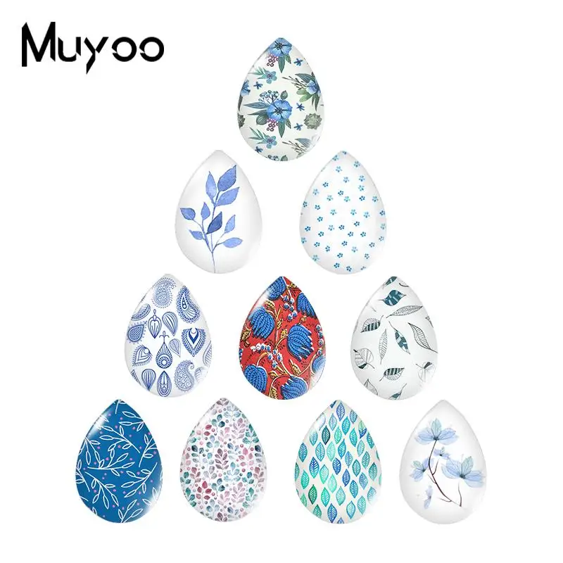 Новинка 2019 кабошон с голубыми цветами в виде слезы художественные листья дерева