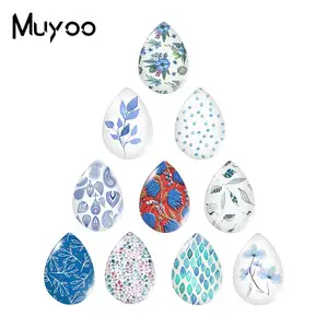 Новинка 2019, кабошон с голубыми цветами в виде слезы, художественные листья дерева, Стеклянные Кабошоны, фото, ювелирные изделия ручной работы