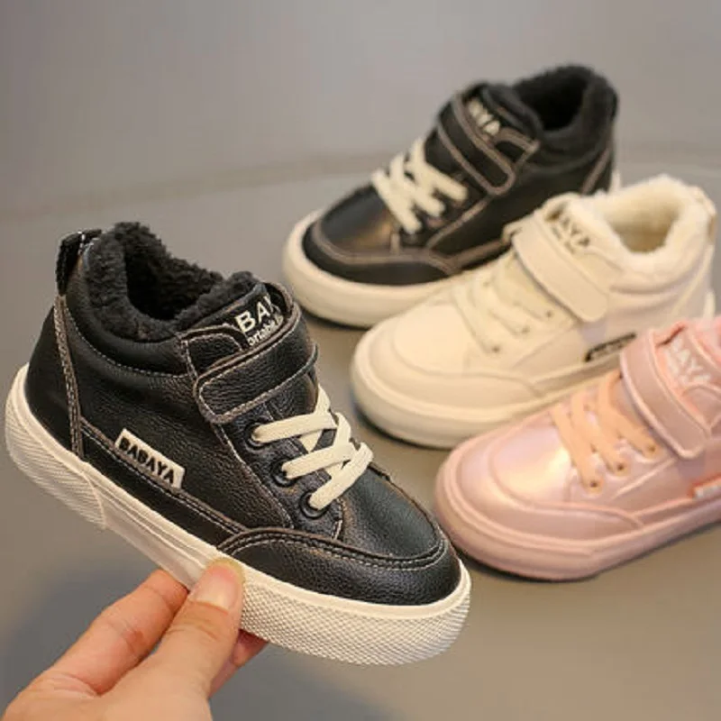 Babaya Winter Kids Boots boys girls warm leather sneakers fashion footwear children casual shoes plush non slip sport shoes