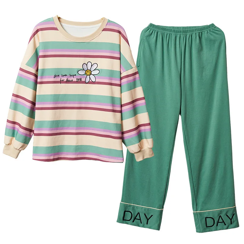 

Pajamas women's cotton long-sleeved autumn cute casual cotton home clothes can be worn outside pijama mujer algodon pajama set