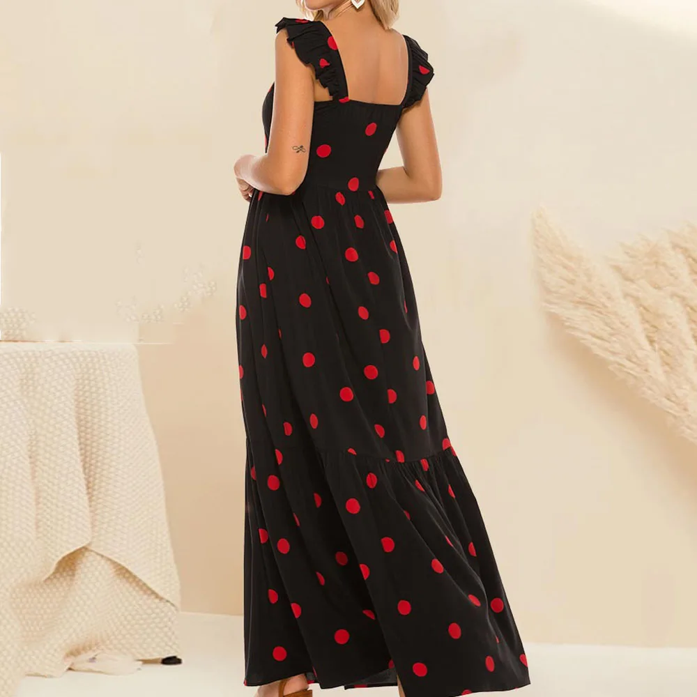 

Fashion Dots Printing Summer Dress 2021 Casual Temperament Simple Designer Thin Folds Oversize Sling Dress