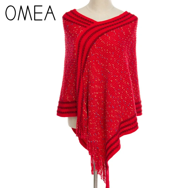 OMEA трикотажный пуловер пончо из шерсти и кашемира женский шарф зимнее с