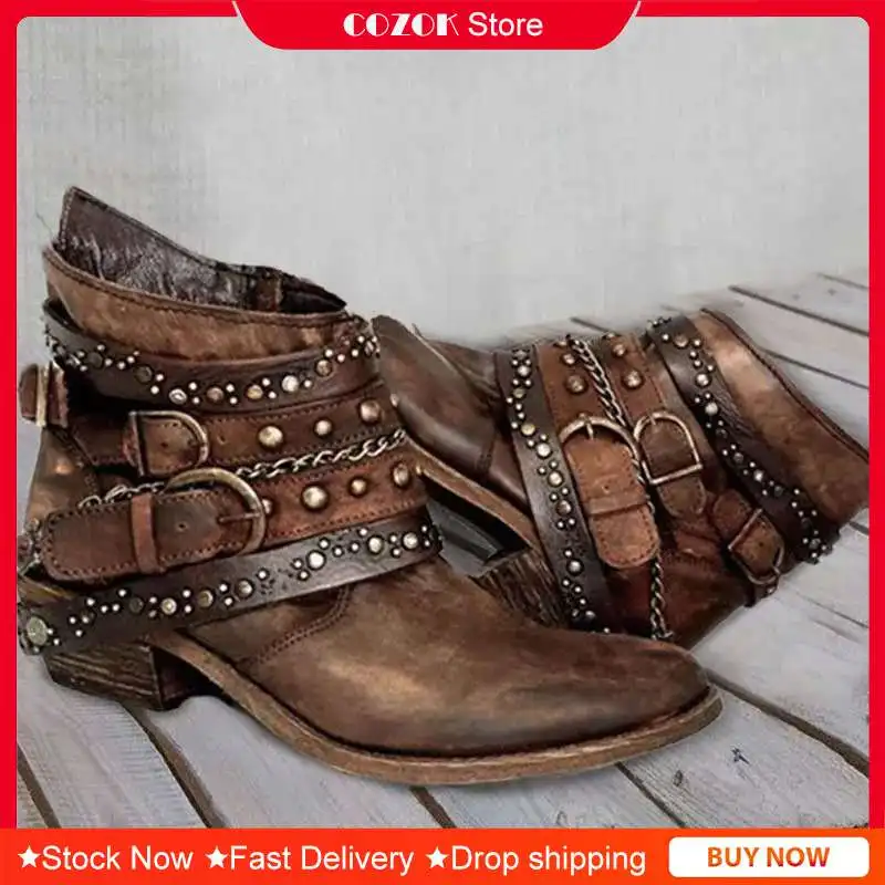 

Autumn and Winter Thick-heeled Women's Shoes Large Size Belt Short Boots Pointed Toe Buckle Strap