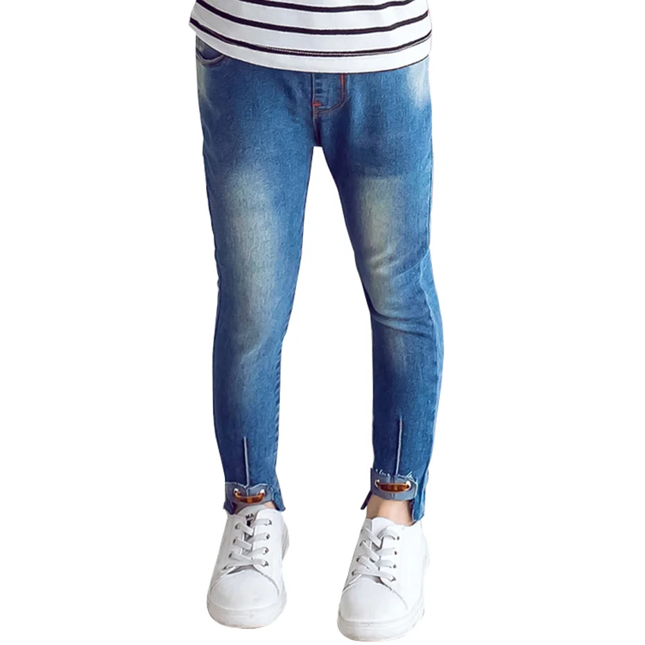 Джинсы для девочек однотонные джинсы детские прямые в повседневном стиле