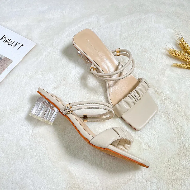 

High Heels Thin Heels Slipper Women Summer Party Shoes Woman Wedding Fashion Jelly Open Toe Mary Janes Mules Sandals