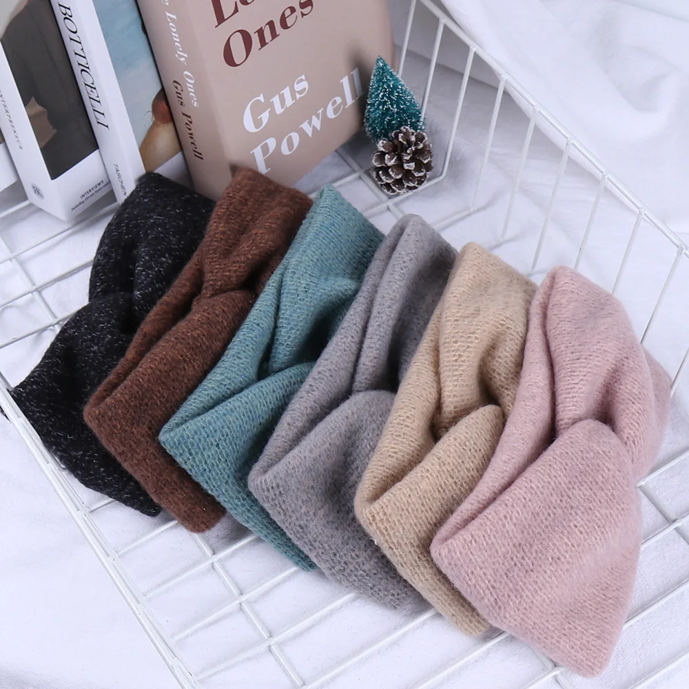 

Women Solid Knitting Cross Knot Woolen Warm Headbands Hair Holder Elastic Hairbands Turban Headwraps Fashion Hair Accessories
