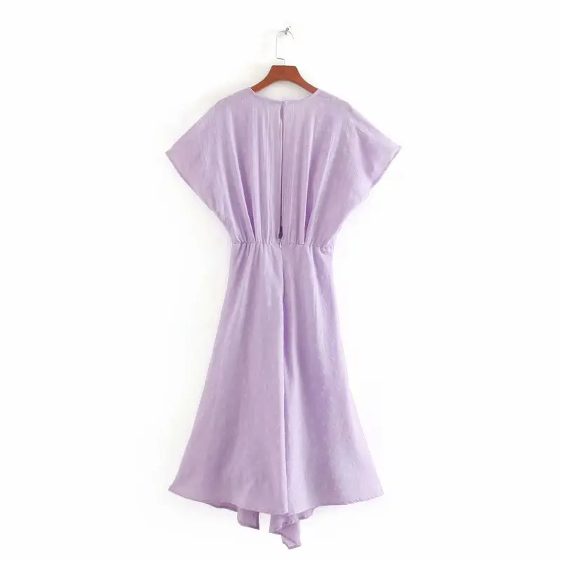 Женское платье-миди с разрезом элегантное фиолетовое платье v-образным вырезом и