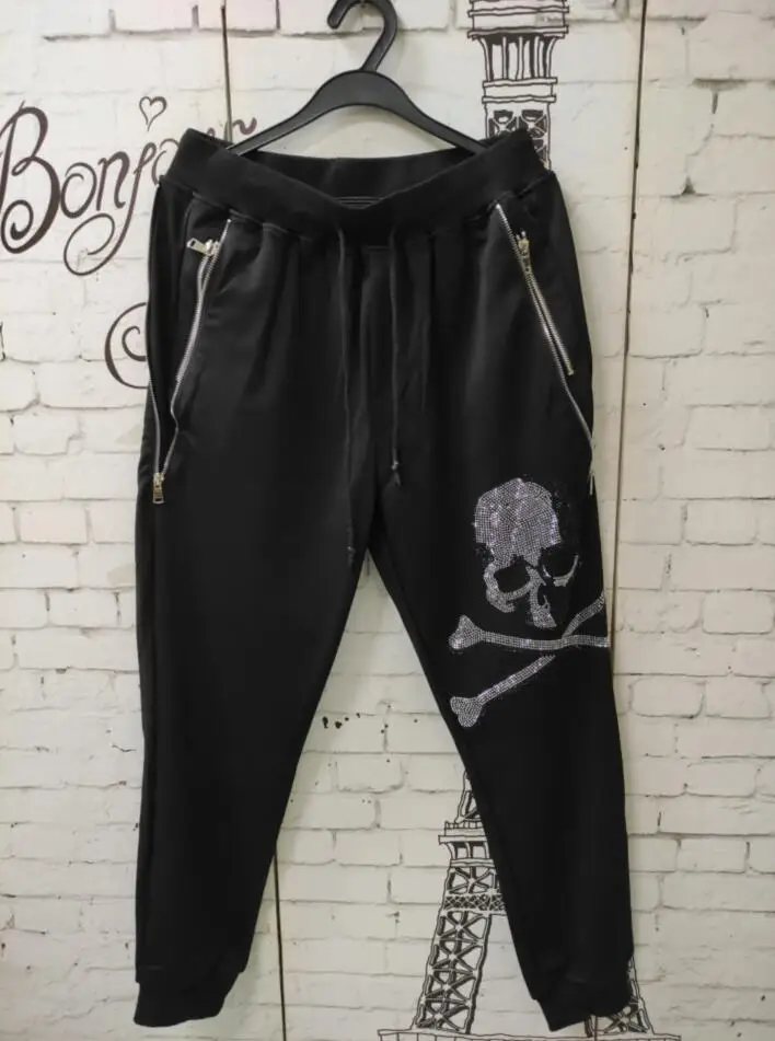 

Брюки мужские спортивные для фитнеса, джоггеры, зауженные спортивные штаны с эластичным поясом, брендовые дышащие Хлопковые Штаны, стразы