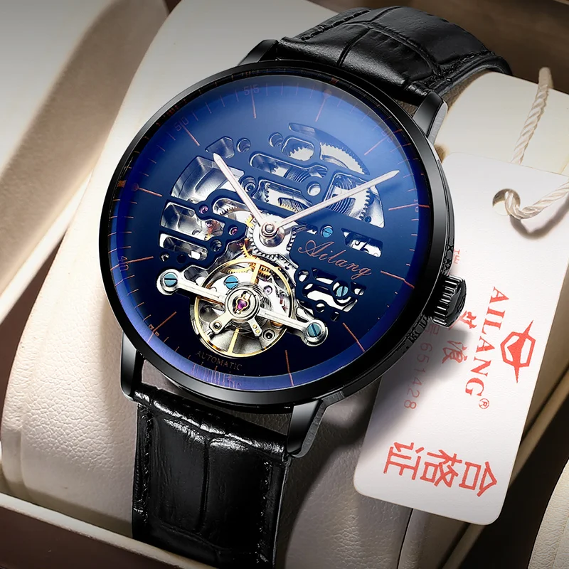 

AILANG New Men's Genuine Automatic Mechanical Watch Waterproof Fashion Trend Hollow Black Technology