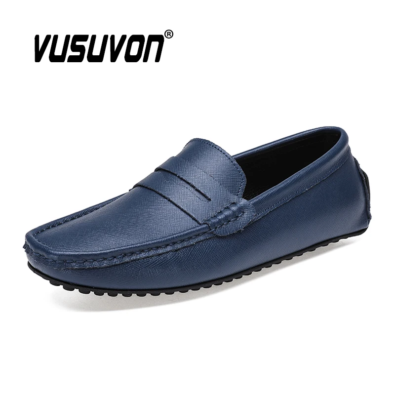 Мужские лоферы из спилка на плоской подошве удобная повседневная кожаная обувь