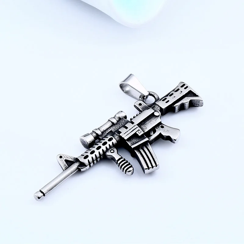 

Fashion Punk Titanium Gun King Warrior Gothic Pendant Man Necklace Stainless Steel Chain Rock Hip Hop Necklace Jewelry Gift