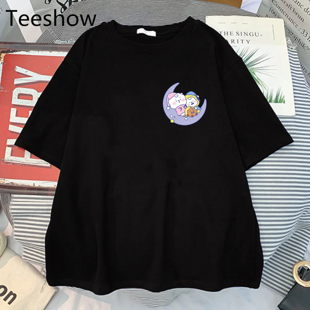 Женская футболка с принтом Kpop BT21 женская коротким рукавом Графические Топы