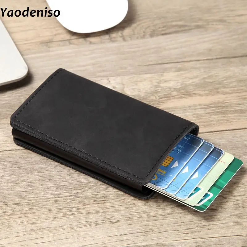 Anti-theft Для мужчин Винтаж держатель кредитной карты блокирование Rfid Бумажник кожаный унисекс информационной безопасности Алюминий Металл Кошелек