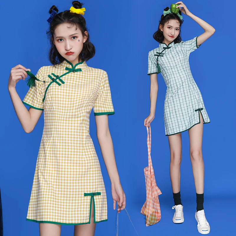 

Make small pure and fresh and dress young style restoring ancient ways modified everyday little girl cheongsam grid