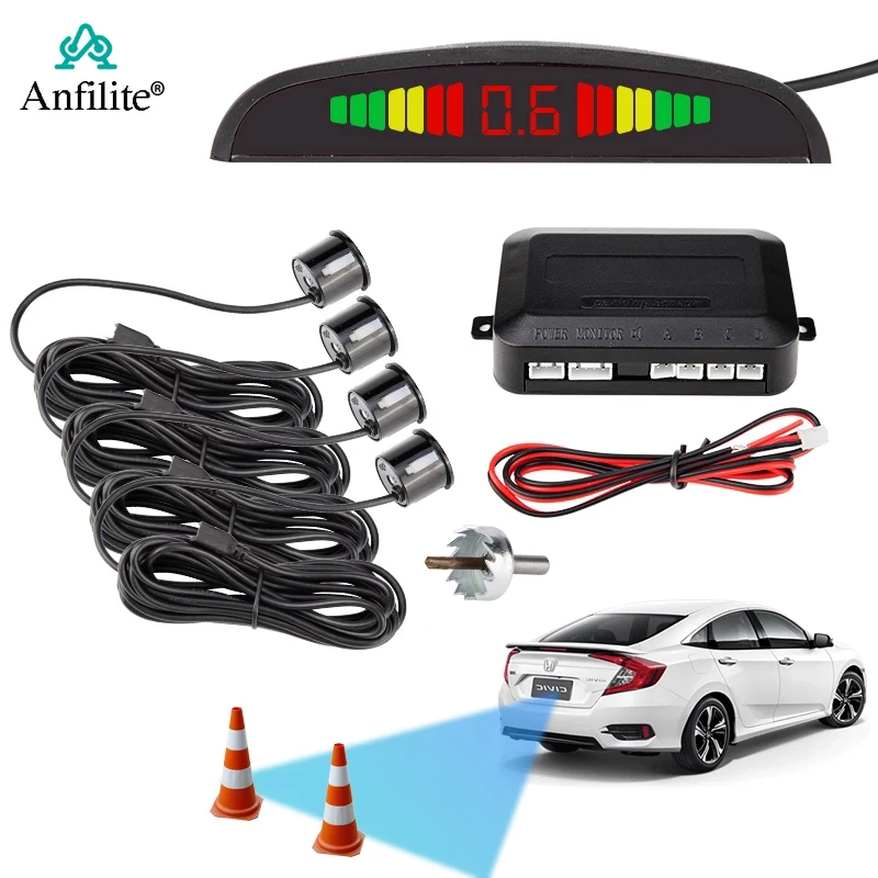 

Parking Sensor Car Parking Kit LED Display 4 Sensors beep Reverse Backup Radar Monitor System 12V black Colors