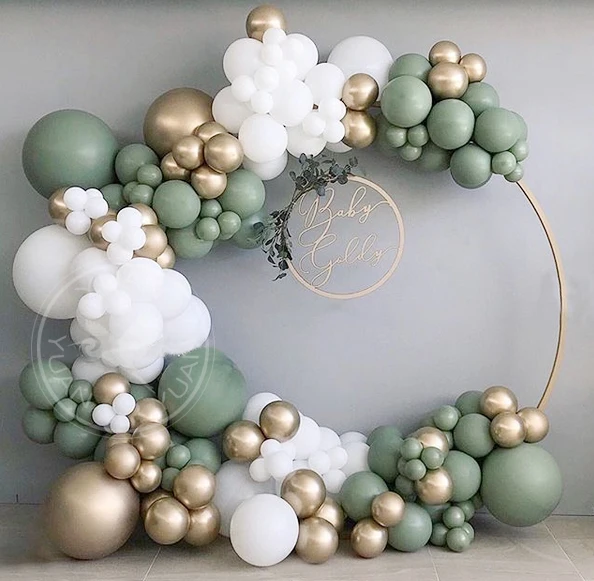 

132pcs Baby Shower Balloon Garland Arch Kit Olive Green White Gold Latex Air Balloons Pack for Birthday Party Decor Supplie