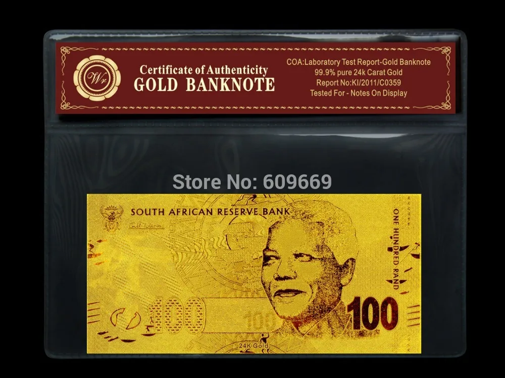 WR поддельные купюры Южная Африка 100 Золотая фольга для банкнот с пластиковой