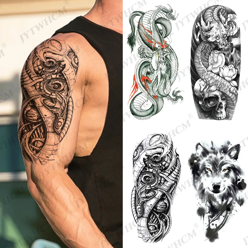 

Black Forest Temporary Tattoos Sticker For Men Fake Children Tiger Skeleton Wolf Death Skull Temporary Tattoo King Animal Tatoo