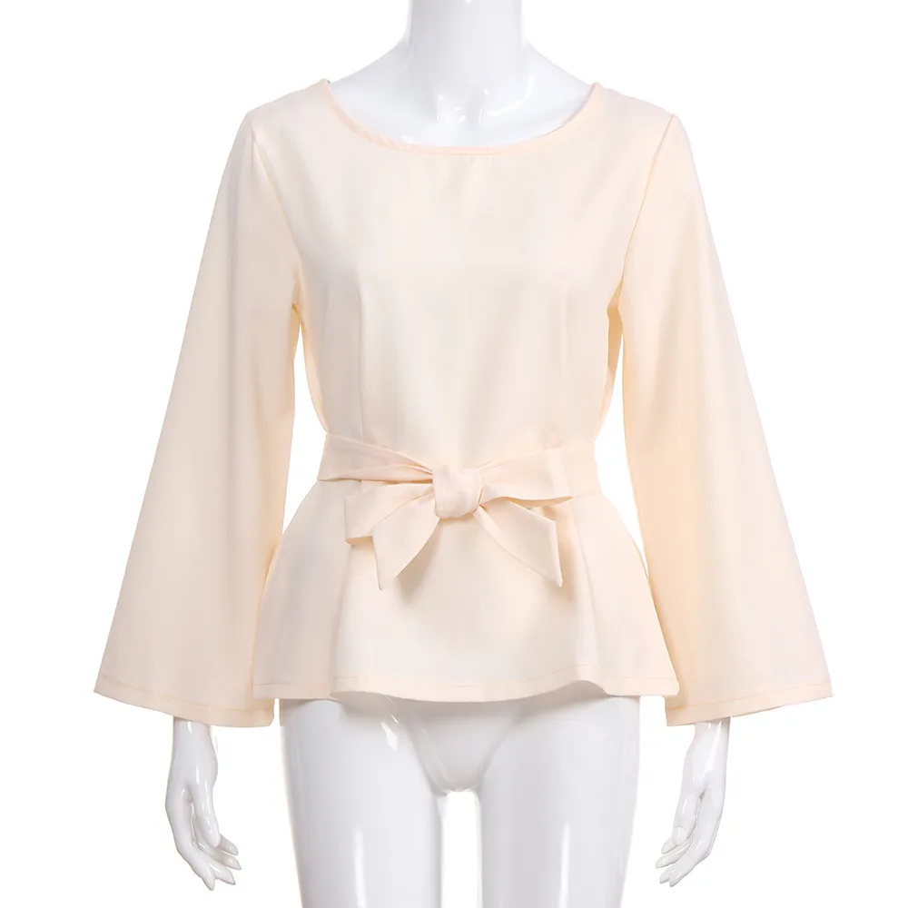 

Womens Sexy Autumn Winter O Neck Shirts Long Sleeve Blouse Tops Casual Femme Shirt With Belt