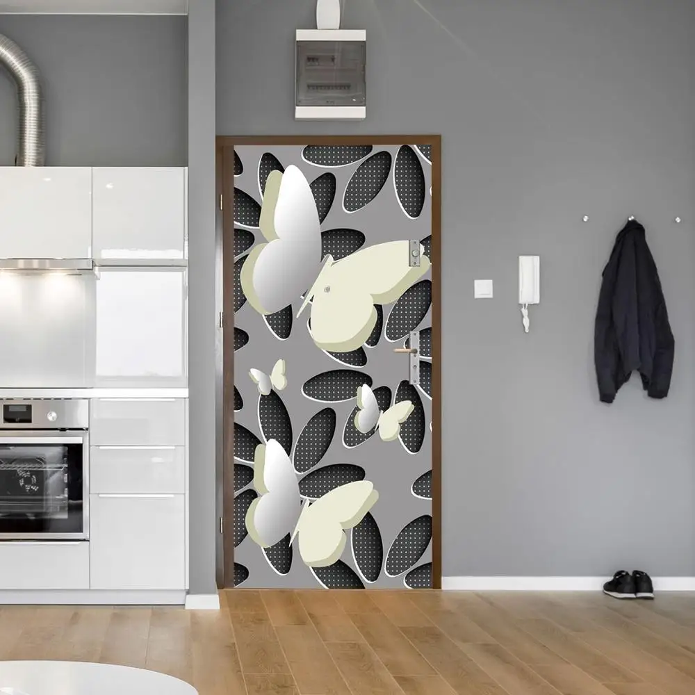 3D визуальная имитация двери наклейка очистить и приклеить Космос бабочка обои