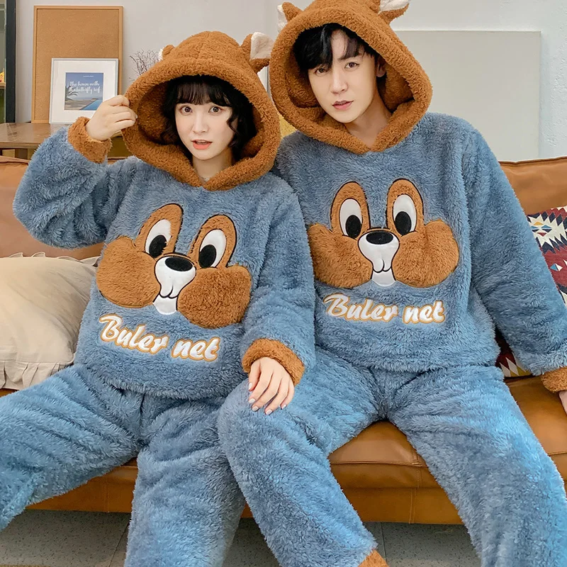 Коралловые кашемировые пижамы для пар зимняя одежда с длинными рукавами мужчин и