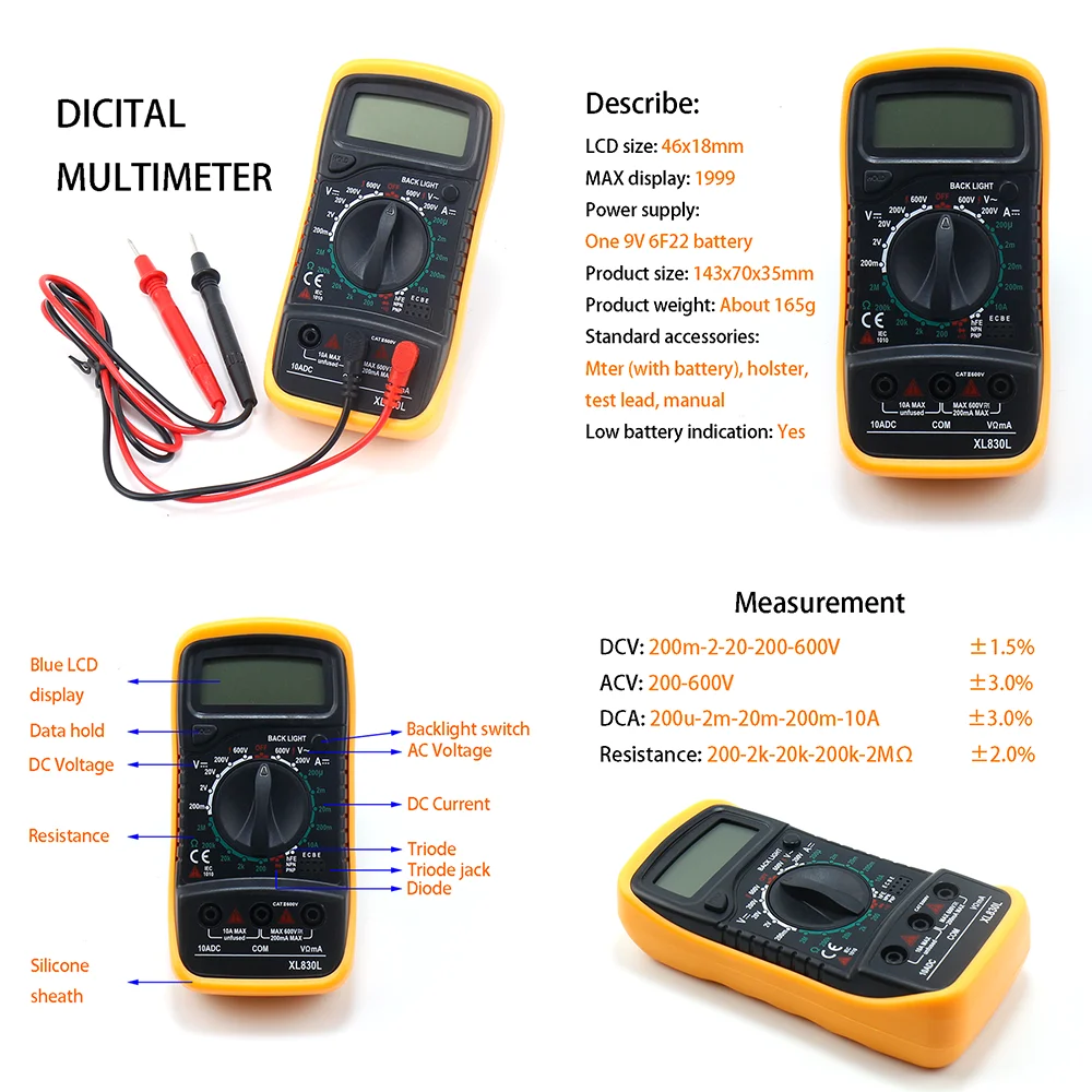 Цифровой мультиметр Ture RMS AC DC NCV Smart Multimetro Test er Ohm Емкость Гц измеритель напряжения