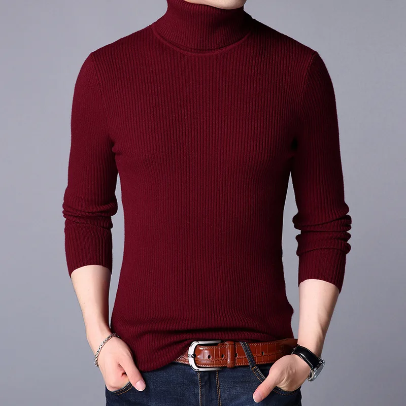2022 men brand high neck knitted pullover bottoming shirt new arrivals male fashion casual slim solid color stretch wool sweater free global shipping