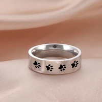 cooltime dog paw print cute rings for women men stainless steel finger couple rings 2022 trend steel black gold color jewelry