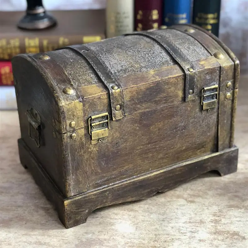 Ретро деревянный пират сундук с сокровищами коробка драгоценный камень