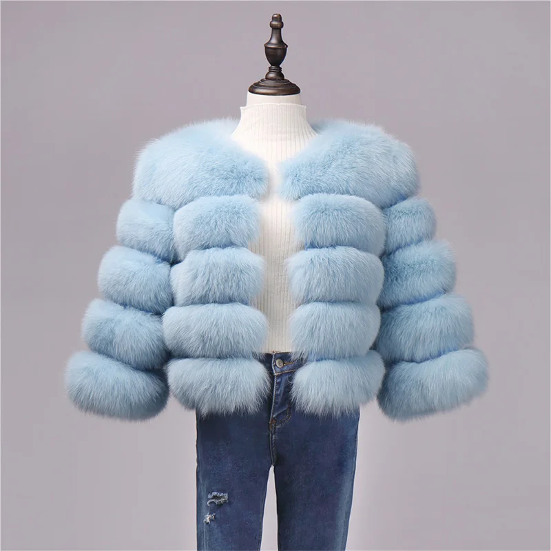 10 Sky Blue Новейшая Мода натуральная женская теплая шуба из натурального Лисьего меха короткая зимняя меховая куртка верхняя одежда из натурального меха голубой лисы парка тонкая одежда - Цвет: 10 Sky Blue