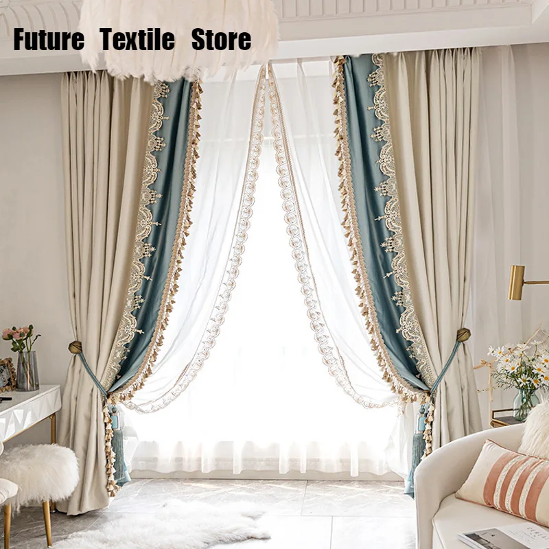 

2022 New French Retro American Modern Minimalist Living Room Bedroom Study Shading Simple European Curtains Customization