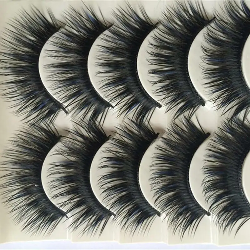 5 пар Накладные ресницы сексуальные синие + черные длинные толстые перекрестные