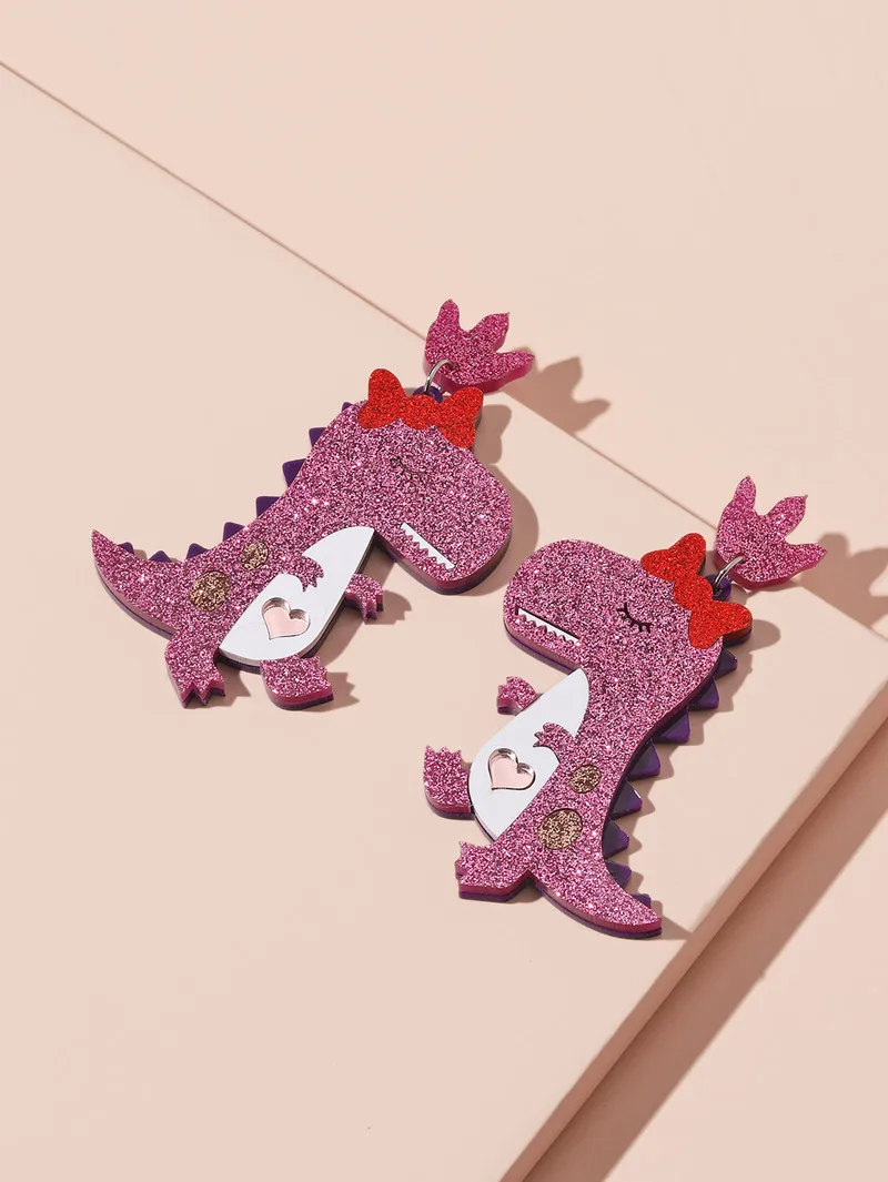 

New Acrylic Purple Glitter Animal Dinosaur Drop Earrings For Women Girls Geometric Big Long Dangle Earrings Fashion Jewelry Gift