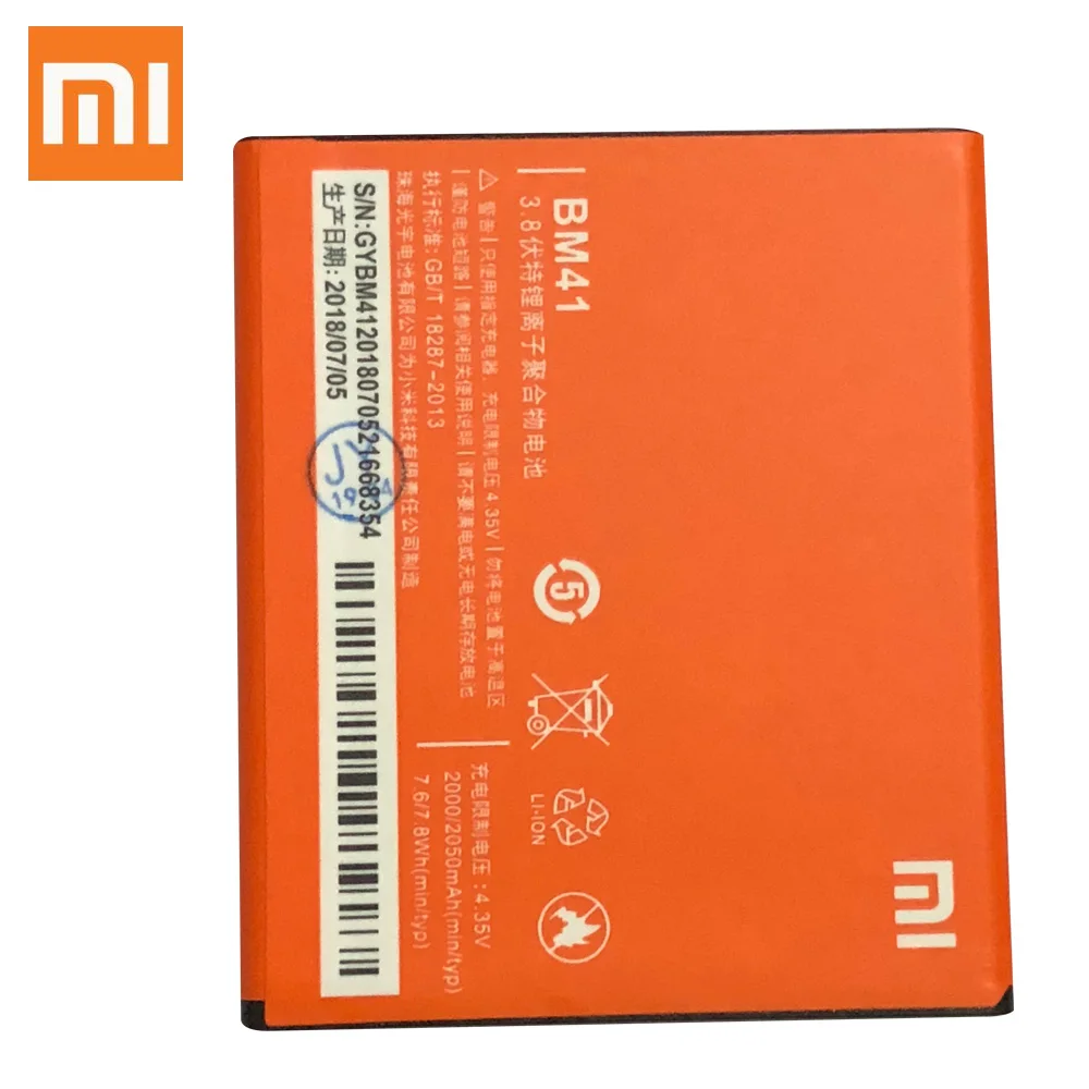 

Xiao Mi Original Phone BM41 Battery For Xiaomi 2A Redmi Hongmi Red Rice 1 1S 2 High Capacity 2000mAh