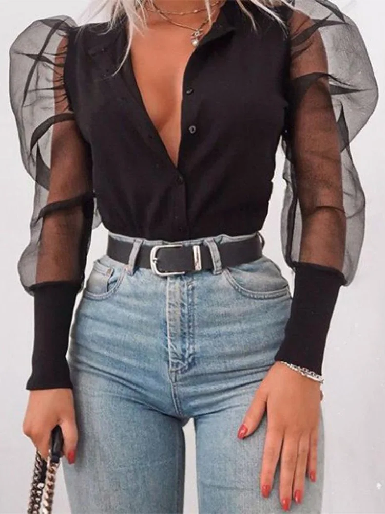 2020 Осенняя женская элегантная повседневная рубашка в сеточку Женская стильная