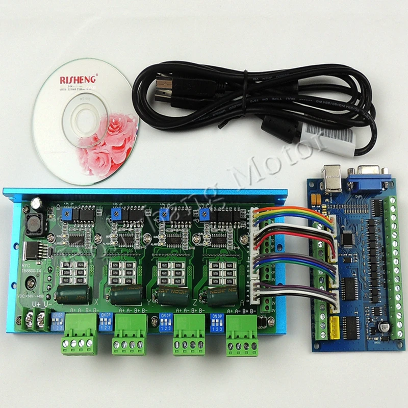 MACH3 USB CNC 5 Axis 100KHz Smooth Stepper Motion Control card breakout board+TB6600 4 Axis 4.5A Stepper Motor Driver board