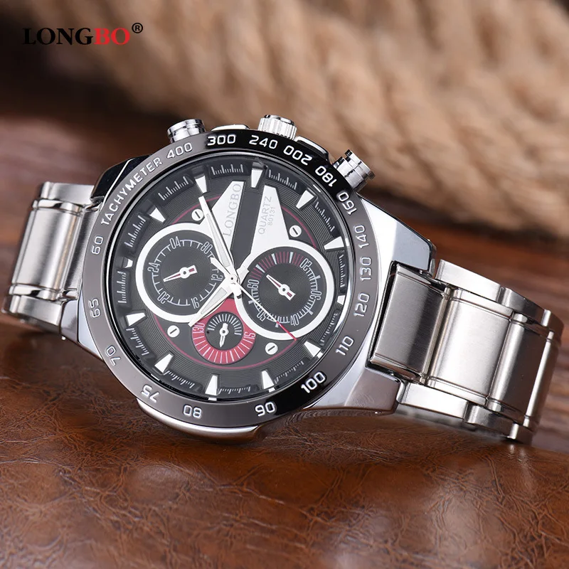 

New Luxury Brand Longbo Business Full Stainless Steel Man Wrist Watch Fashion Sports Watches Mens Thress eyes relogio masculino