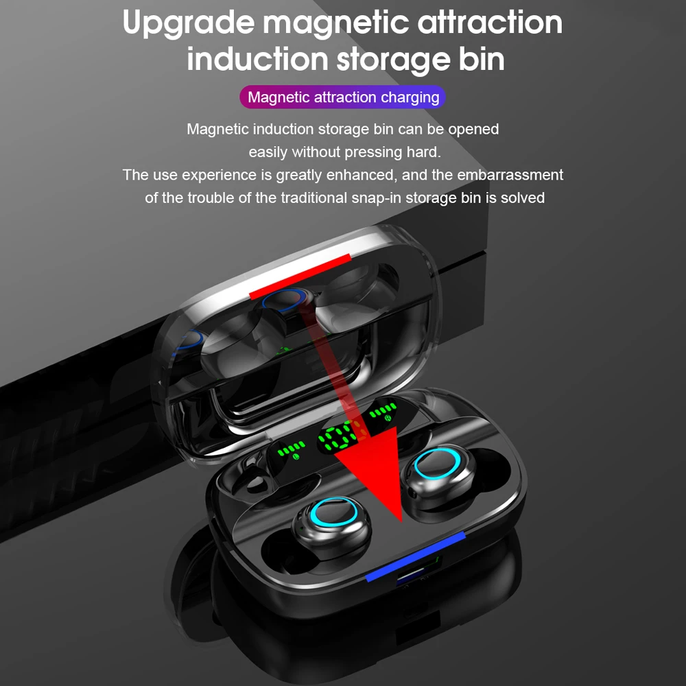 

TWS Wireless Bluetooth Earphones In-Ear Sports Waterproof Headset LED Digital Display Headphones Handsfree Earbuds With Mic