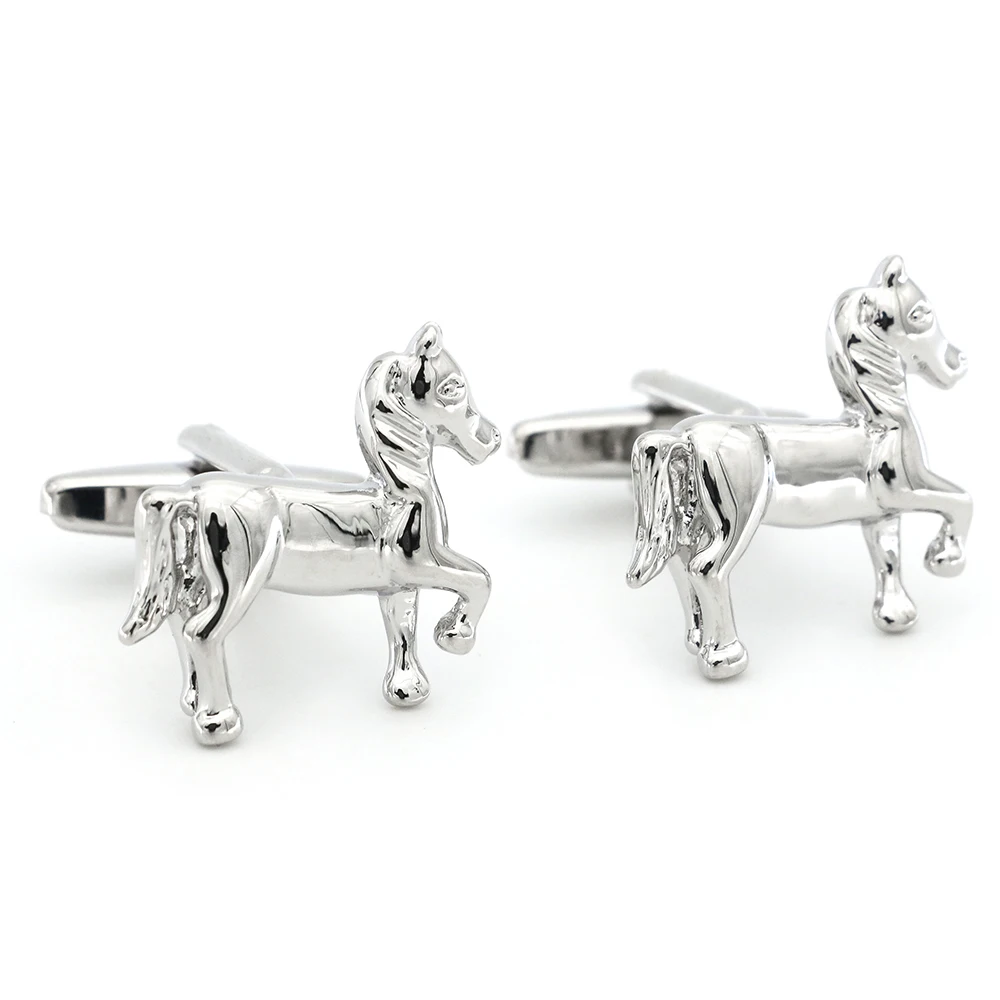 Запонки с животными для мужчин запонки бега из качественной латуни серебристого